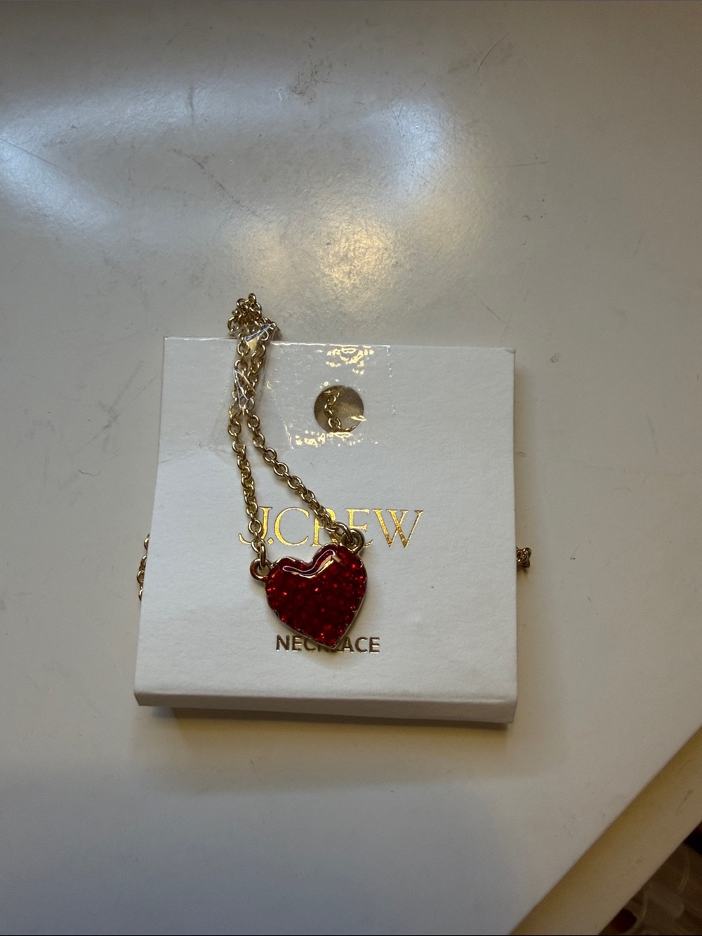 J. Crew Gold-Tone Necklace with Red Heart Charm